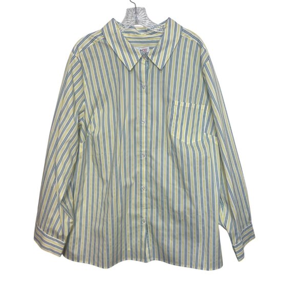 D&Co Striped Button Down Shirt Womens 3X Light Blue Yellow New WOT - Picture 1 of 8